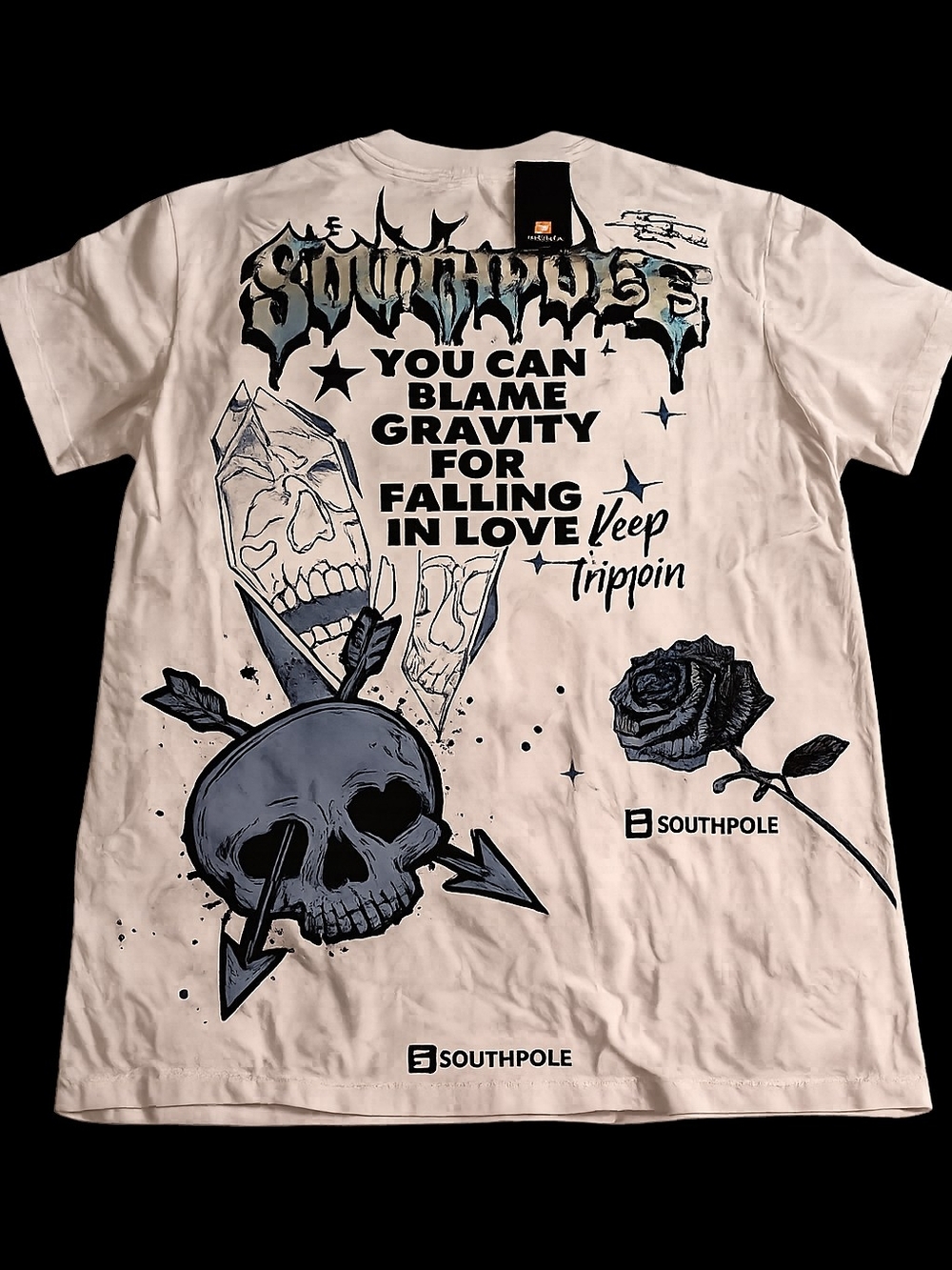 South Pole White Short-Sleeve Graphic Tee with Skull & Rose